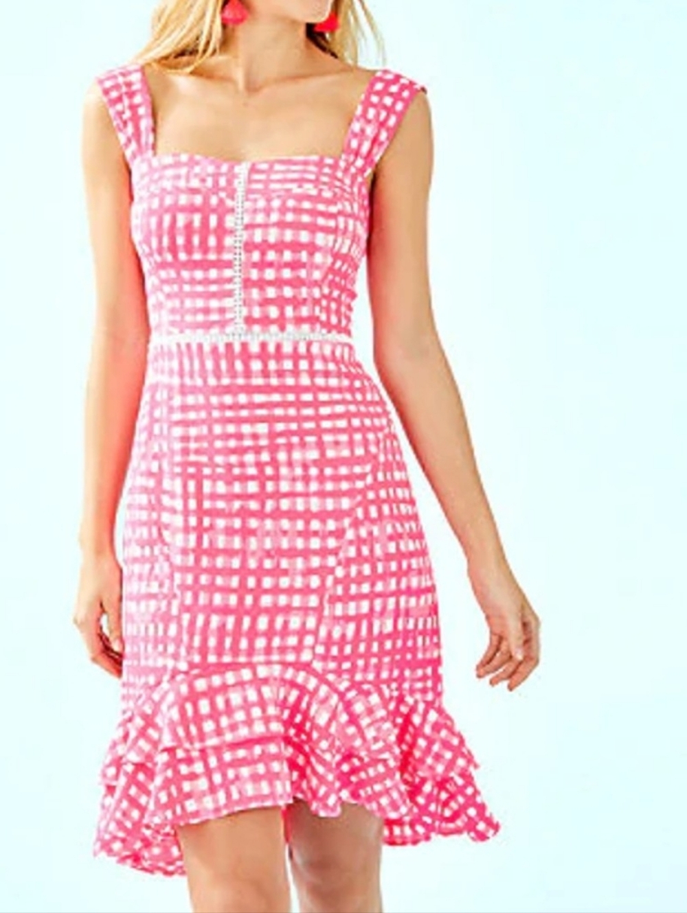 NWT!! Lilly Pulitzer Avalyn, Gingham Ruffle Hem Midi Dress. Size 2